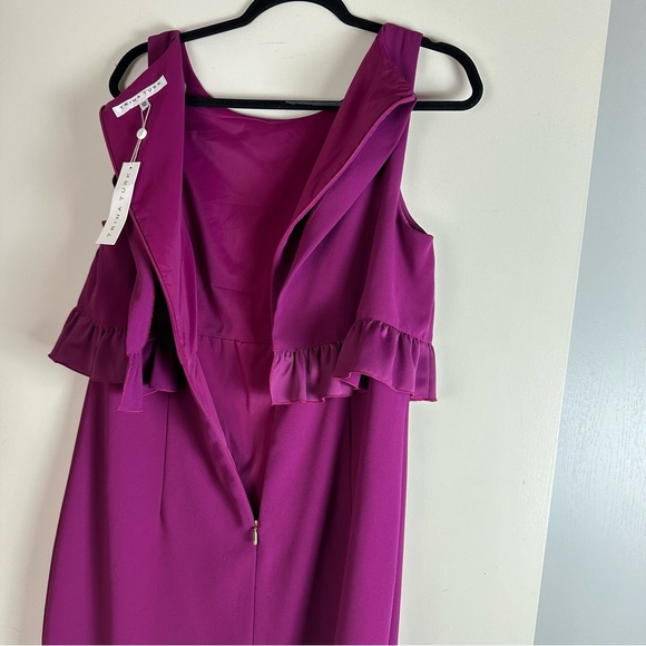 Trina Turk Amethyst Purple Tieges Ruffle Popover Crepe Sheath Day Dress NWT 10 - Picture 8 of 16